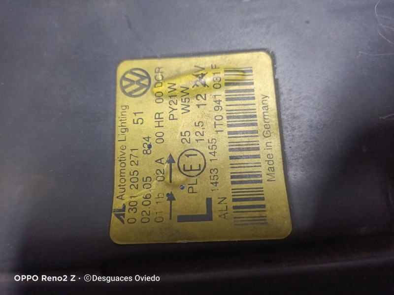 Recambio de faro izquierdo para volkswagen touran (1t1) 1.9 tdi referencia OEM IAM 0301205271 1T0941031F 