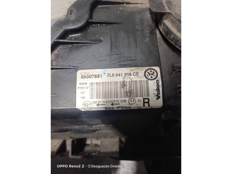 Recambio de faro derecho para volkswagen touareg (7l6) 2.5 tdi dpf referencia OEM IAM 7L6941016CE 89307881 