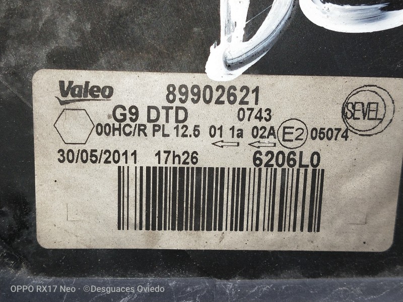 Recambio de faro derecho para peugeot expert kasten furg. referencia OEM IAM 89902621  