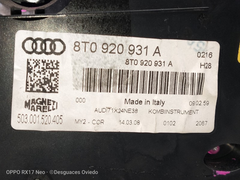 Recambio de cuadro instrumentos para audi a5 coupe (8t) 2.7 tdi referencia OEM IAM 8T0920931A 503001520405 
