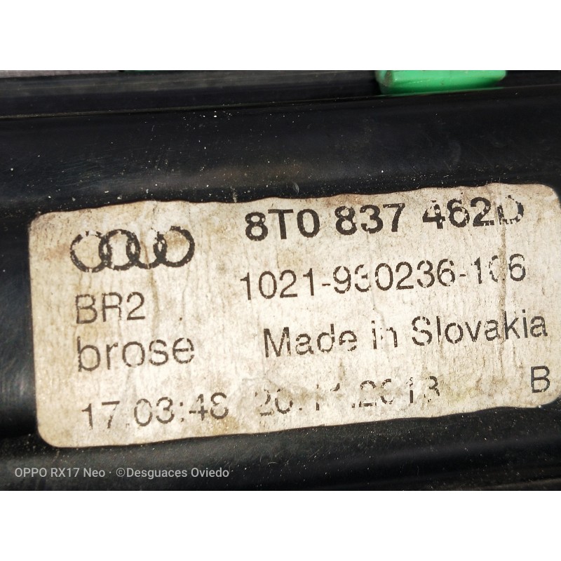 Recambio de elevalunas delantero derecho para audi a5 coupe (8t) 2.7 tdi referencia OEM IAM 8T08374620 1021930236106 2P