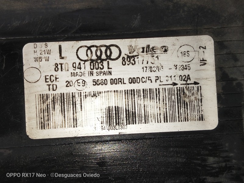 Recambio de faro izquierdo para audi a5 coupe (8t) 2.7 tdi referencia OEM IAM 8T0941003L 89317731 