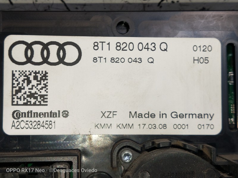 Recambio de mando calefaccion / aire acondicionado para audi a5 coupe (8t) 2.7 tdi referencia OEM IAM 8T1820043Q A2C53284581 