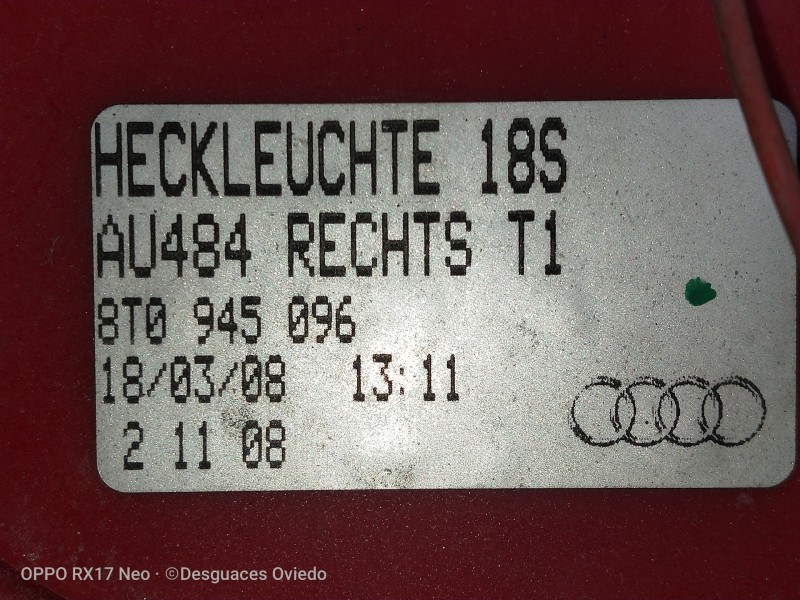 Recambio de piloto trasero derecho para audi a5 coupe (8t) 2.7 tdi referencia OEM IAM 8T0945096  