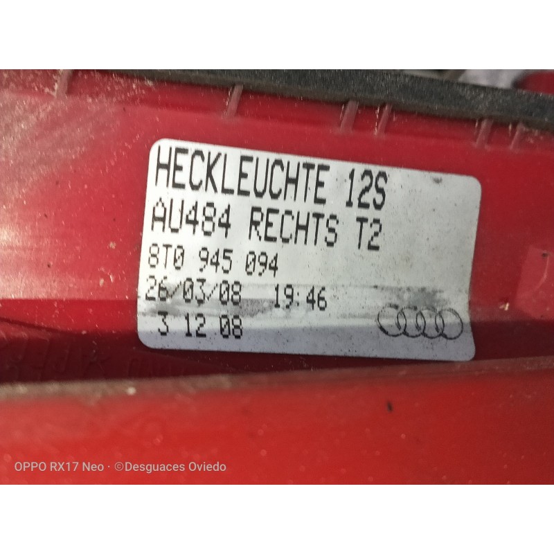 Recambio de piloto trasero derecho interior para audi a5 coupe (8t) 2.7 tdi referencia OEM IAM 8T0945094  