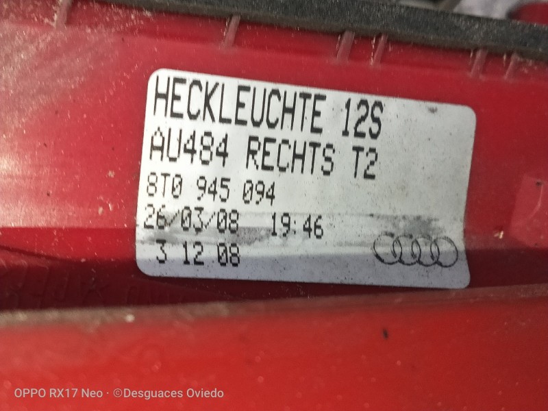 Recambio de piloto trasero derecho interior para audi a5 coupe (8t) 2.7 tdi referencia OEM IAM 8T0945094  