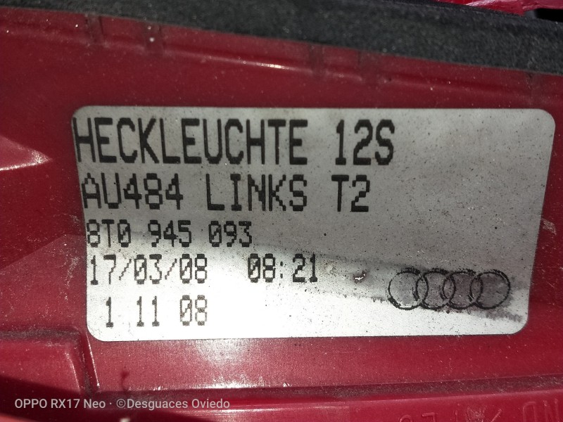 Recambio de piloto trasero izquierdo interior para audi a5 coupe (8t) 2.7 tdi referencia OEM IAM 8T0945093  