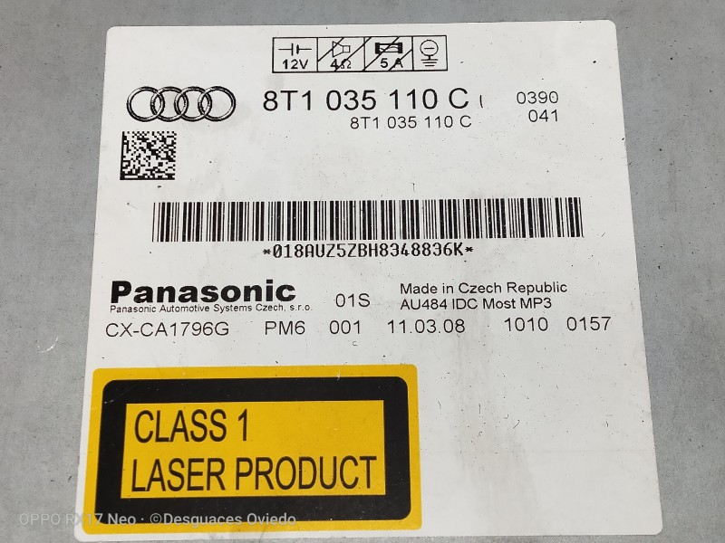 Recambio de sistema audio / radio cd para audi a5 coupe (8t) 2.7 tdi referencia OEM IAM 8T1035110C CXCA1796G 