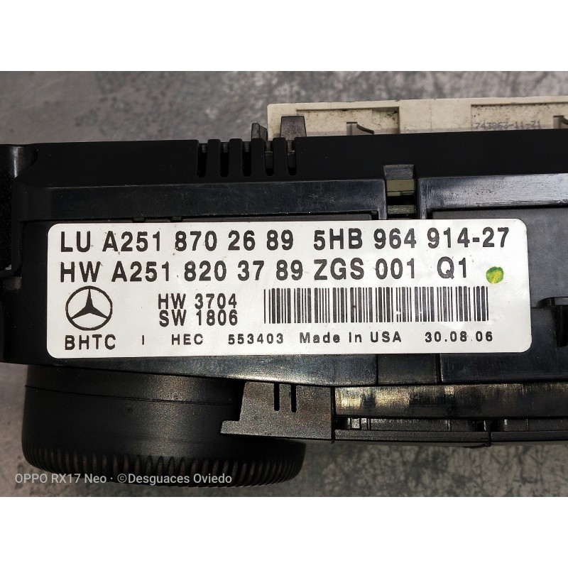 Recambio de mando calefaccion / aire acondicionado para mercedes clase m (w164) 320 / 350 cdi (164.122) referencia OEM IAM A2518
