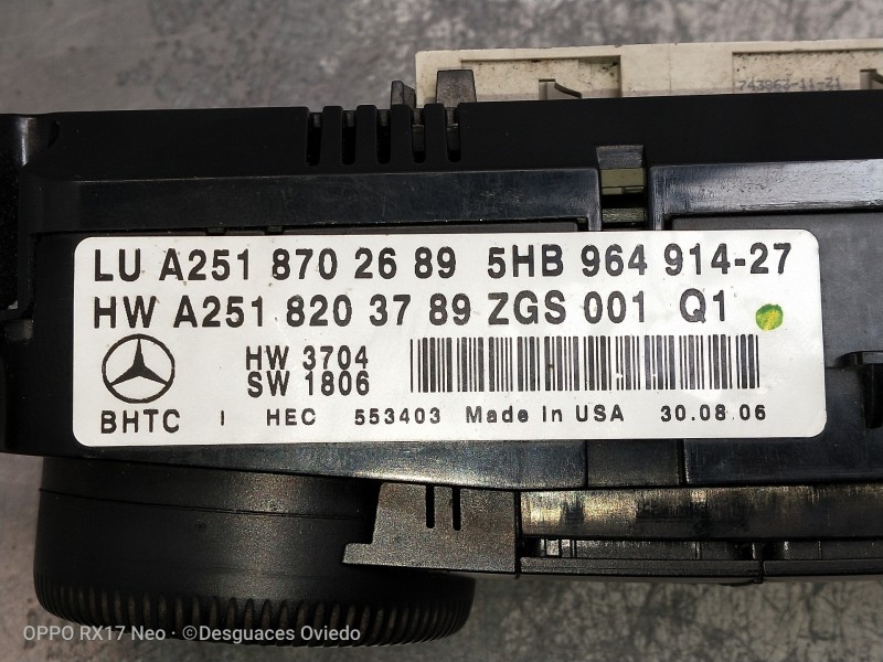 Recambio de mando calefaccion / aire acondicionado para mercedes clase m (w164) 320 / 350 cdi (164.122) referencia OEM IAM A2518
