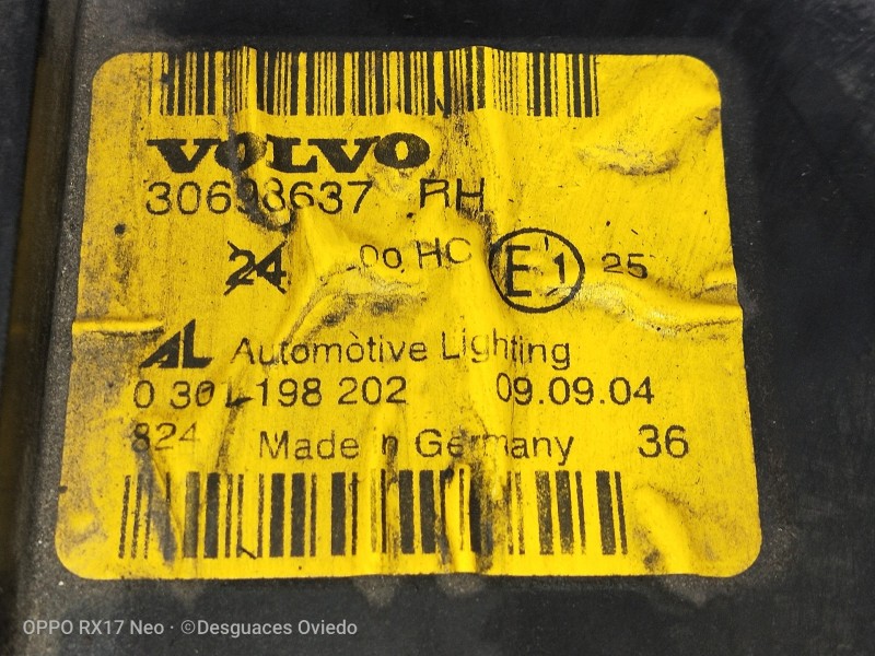 Recambio de faro derecho para volvo s40 berlina 1.8 kinetic referencia OEM IAM 30698637 0301198202 
