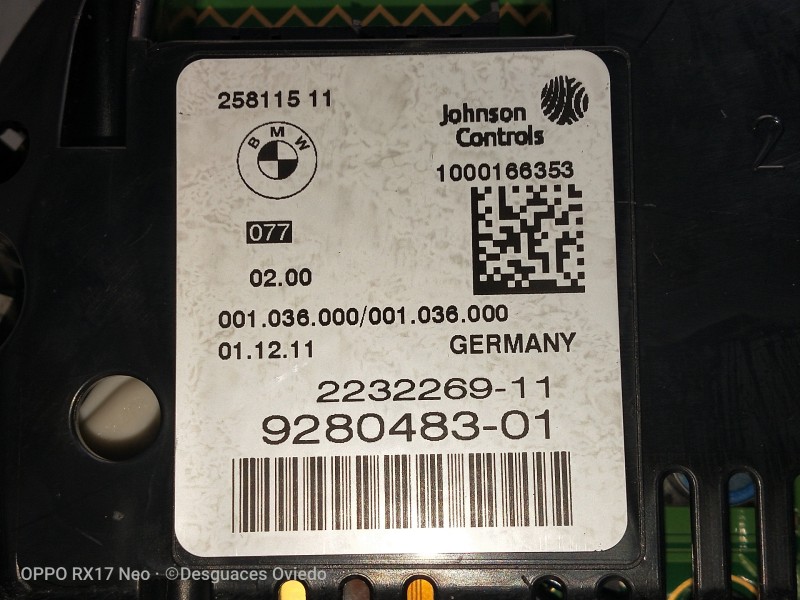 Recambio de cuadro instrumentos para bmw serie 5 lim. (f10) 530d xdrive referencia OEM IAM 928048301 223226911 25811511