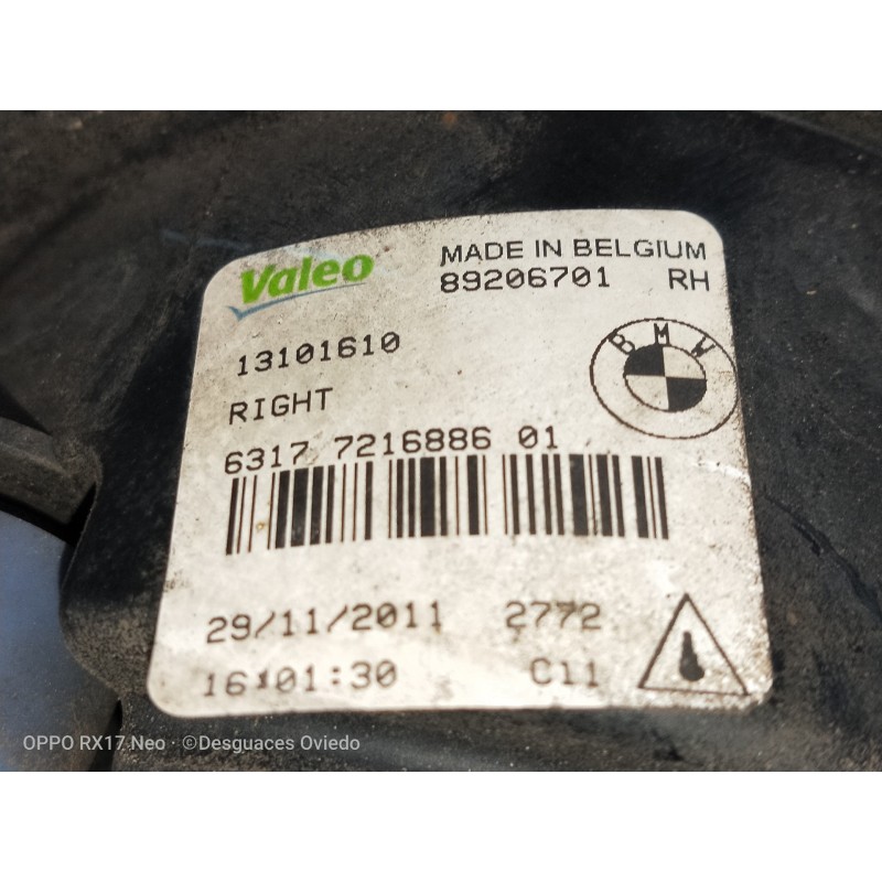 Recambio de faro antiniebla derecho para bmw serie 5 lim. (f10) 530d xdrive referencia OEM IAM 89206701 13101610 6317721688601