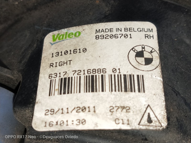 Recambio de faro antiniebla derecho para bmw serie 5 lim. (f10) 530d xdrive referencia OEM IAM 89206701 13101610 6317721688601