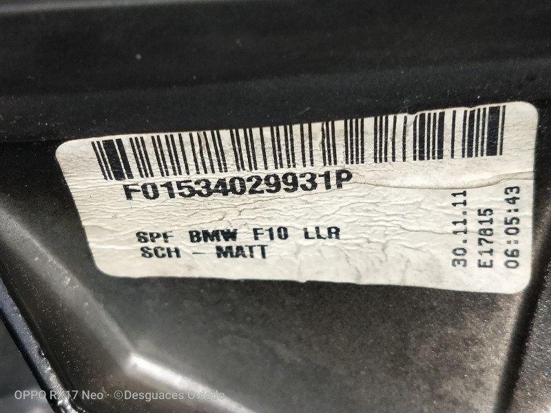 Recambio de retrovisor derecho para bmw serie 5 lim. (f10) 530d xdrive referencia OEM IAM F01534029931P ELECTRICO 1 ENCHUFE 5 PI