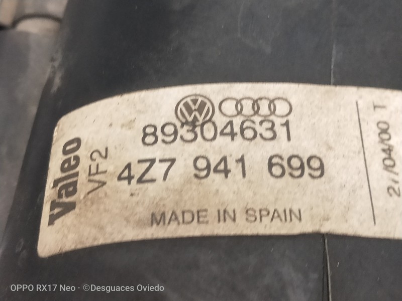 Recambio de faro antiniebla izquierdo para audi allroad quattro (4b5) 2.5 tdi (132kw) referencia OEM IAM 89304631 4Z7341699 