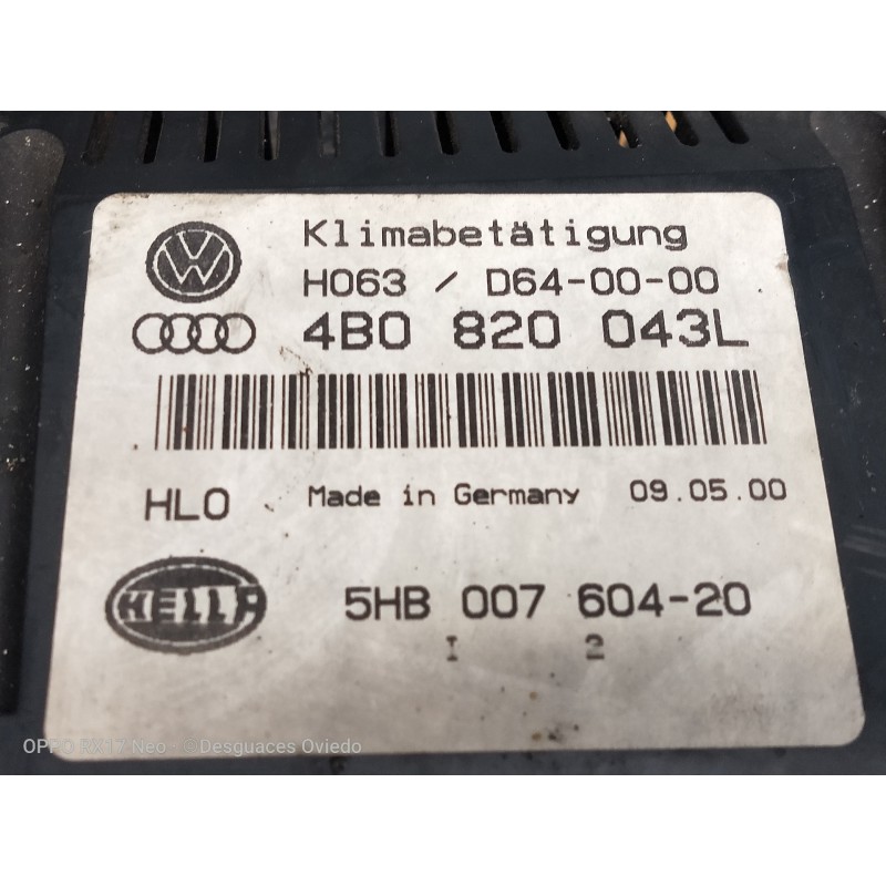 Recambio de mando calefaccion / aire acondicionado para audi allroad quattro (4b5) 2.5 tdi (132kw) referencia OEM IAM 4B0820043L