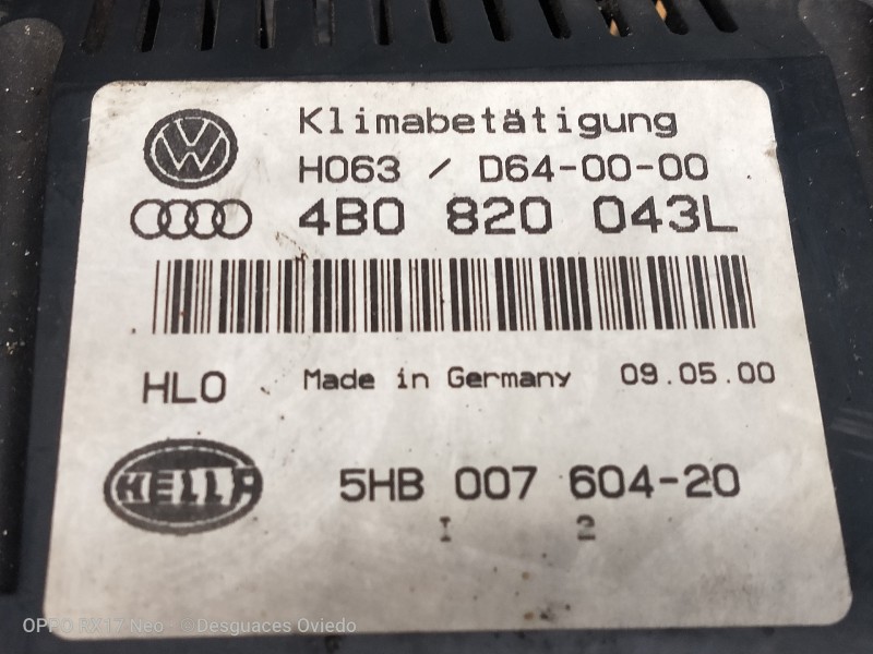 Recambio de mando calefaccion / aire acondicionado para audi allroad quattro (4b5) 2.5 tdi (132kw) referencia OEM IAM 4B0820043L