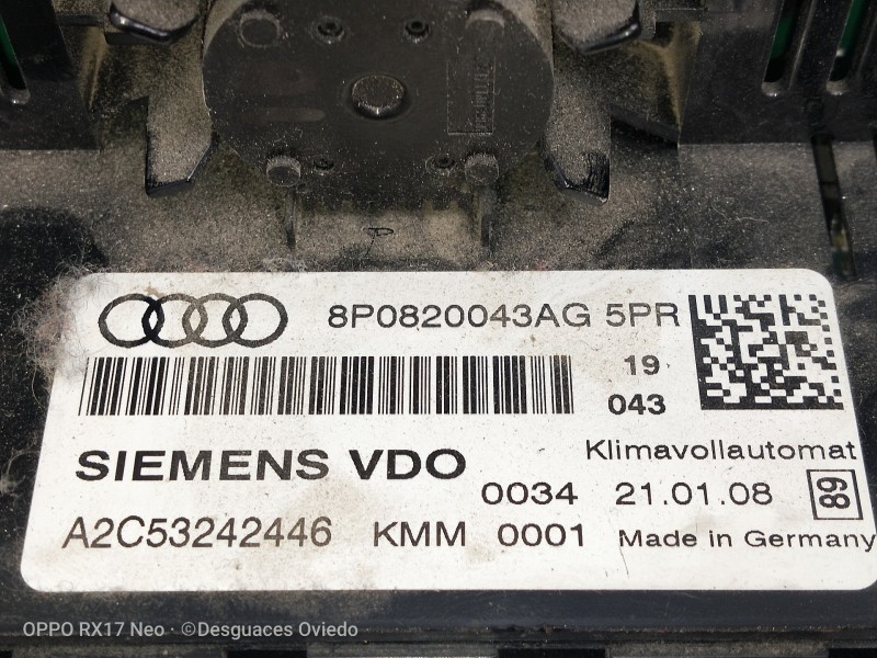 Recambio de mando calefaccion / aire acondicionado para audi s3 (8p) 2.0 tfsi referencia OEM IAM 8P0820043AG A2C53242446 