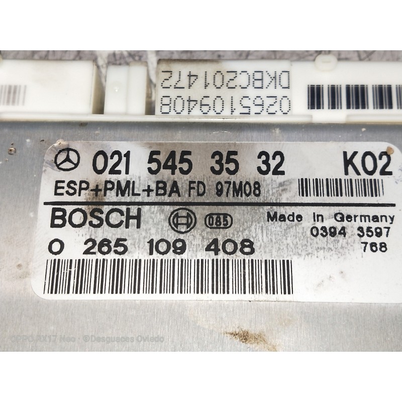 Recambio de centralita abs para mercedes clase e (w210) berlina 280 (210.063) referencia OEM IAM 0215453532 0265109408 