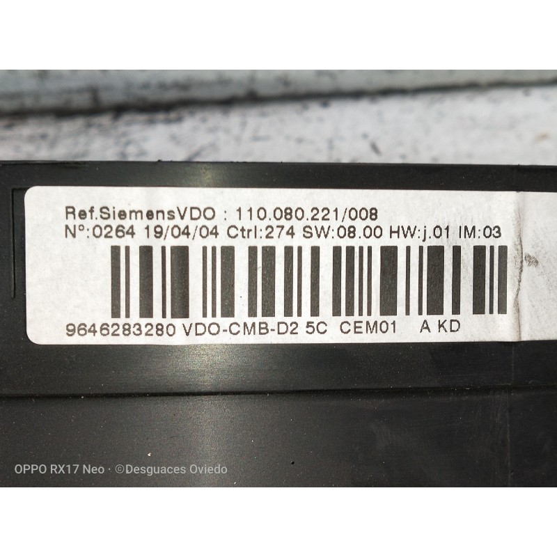 Recambio de cuadro instrumentos para peugeot 407 2.0 16v hdi fap cat (rhr / dw10bted4) referencia OEM IAM 9646283280 11008022100