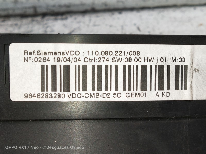 Recambio de cuadro instrumentos para peugeot 407 2.0 16v hdi fap cat (rhr / dw10bted4) referencia OEM IAM 9646283280 11008022100