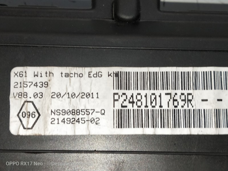 Recambio de cuadro instrumentos para renault kangoo authentique referencia OEM IAM P248101769R 2157439 NS9088557Q