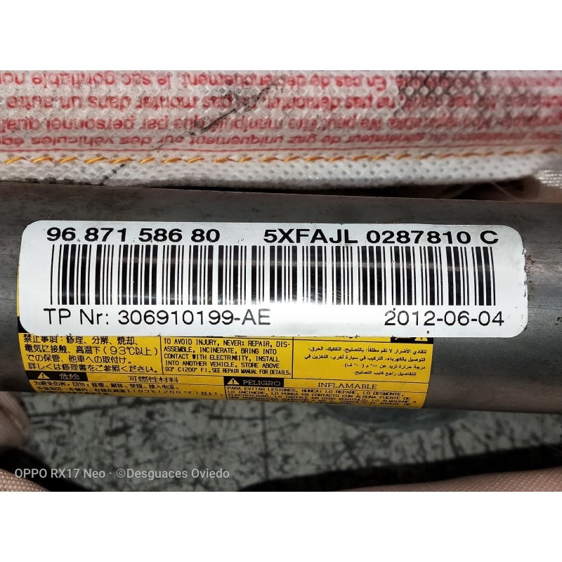 Recambio de airbag cortina delantero derecho para citroen c4 lim. collection referencia OEM IAM 9687158680 5XFAJL0287810C 306910