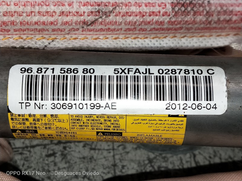 Recambio de airbag cortina delantero derecho para citroen c4 lim. collection referencia OEM IAM 9687158680 5XFAJL0287810C 306910