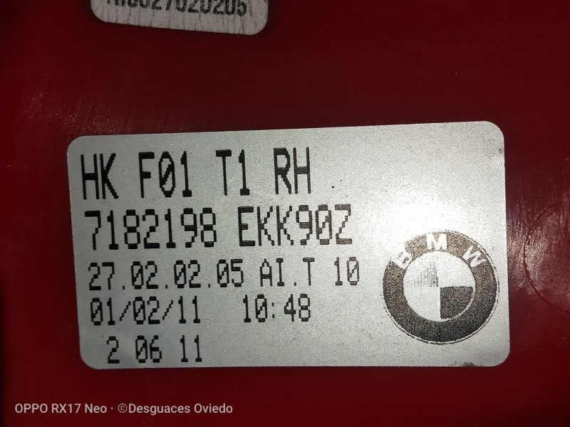Recambio de piloto trasero derecho para bmw serie 7 (f01/f02) 740d xdrive referencia OEM IAM 7182198EKK90Z  