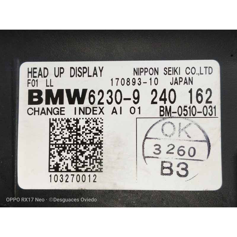 Recambio de pantalla multifuncion para bmw serie 7 (f01/f02) 740d xdrive referencia OEM IAM 9240162 BM0510031 