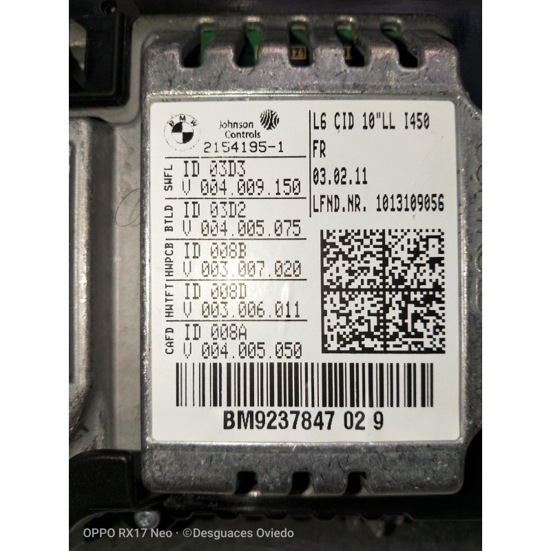 Recambio de pantalla multifuncion para bmw serie 7 (f01/f02) 740d xdrive referencia OEM IAM 21541951 1013109056 9237847029