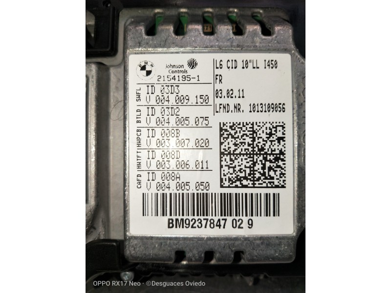 Recambio de pantalla multifuncion para bmw serie 7 (f01/f02) 740d xdrive referencia OEM IAM 21541951 1013109056 9237847029