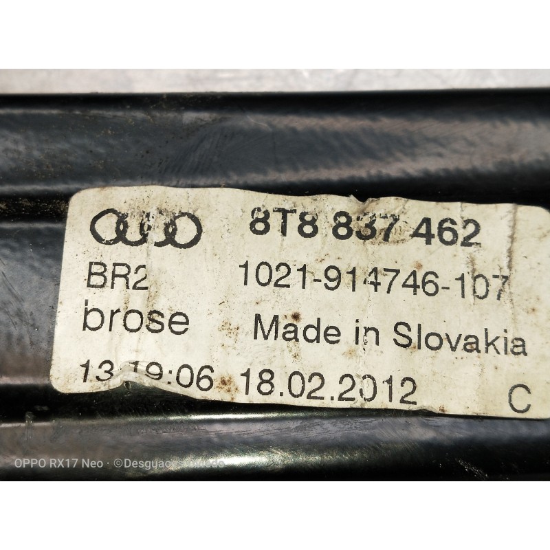 Recambio de elevalunas delantero derecho para audi a5 sportback (8t) 3.0 tdi (150kw) referencia OEM IAM 8T8837462 1021914746107 