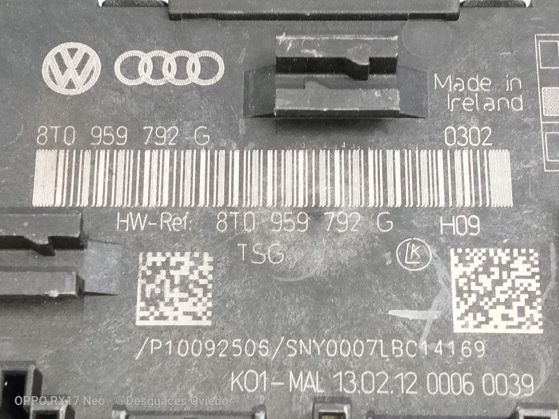 Recambio de modulo electronico para audi a5 sportback (8t) 3.0 tdi (150kw) referencia OEM IAM 8T0959792G P10092505 