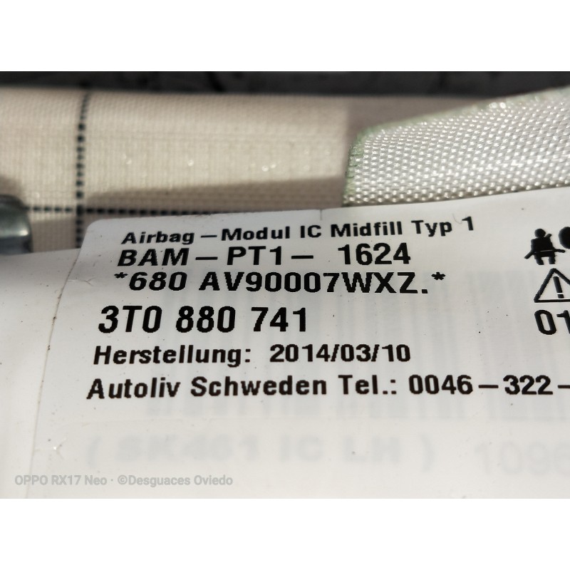 Recambio de airbag cortina delantero izquierdo para skoda superb combi (3t5) 2.0 tdi dpf referencia OEM IAM 3T0880741 BAMPT11624