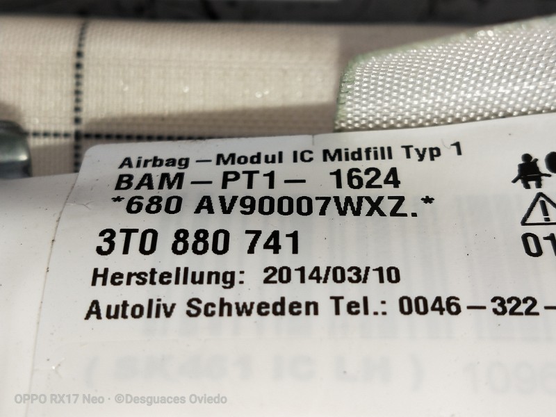 Recambio de airbag cortina delantero izquierdo para skoda superb combi (3t5) 2.0 tdi dpf referencia OEM IAM 3T0880741 BAMPT11624