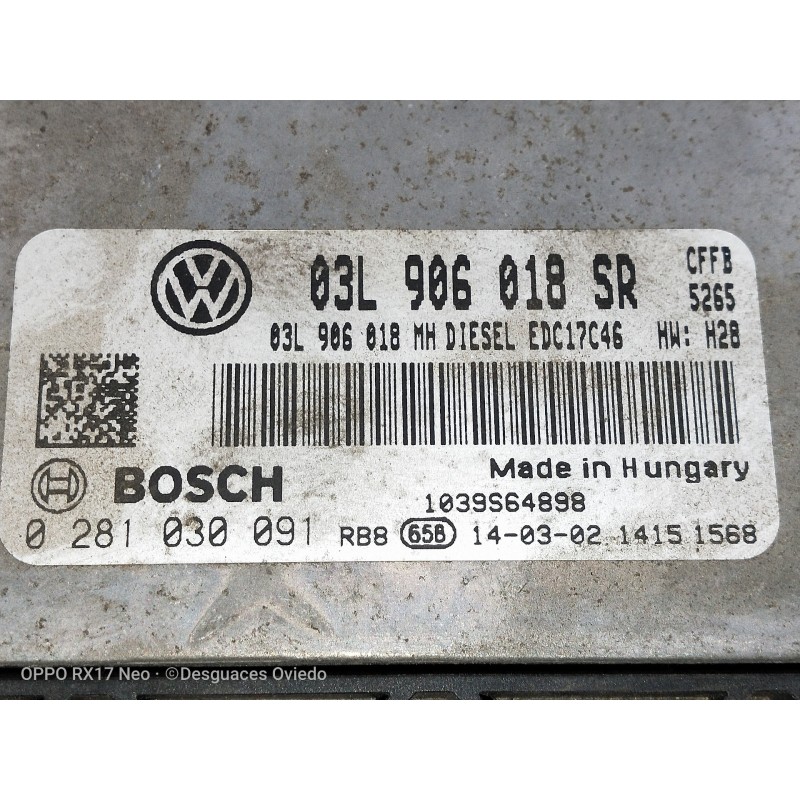 Recambio de centralita motor uce para skoda superb combi (3t5) 2.0 tdi dpf referencia OEM IAM 03L906018SR 0281030091 EDC17C46