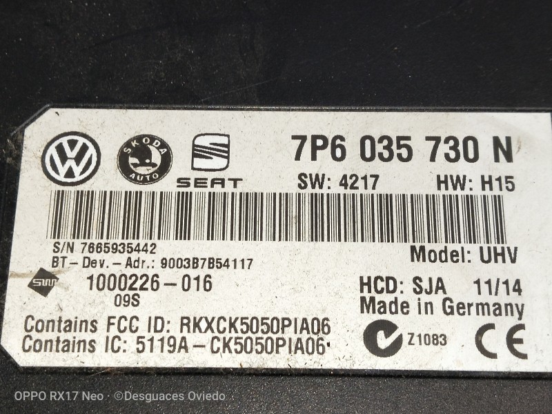 Recambio de modulo electronico para skoda superb combi (3t5) 2.0 tdi dpf referencia OEM IAM 7P6035730N 1000226016 