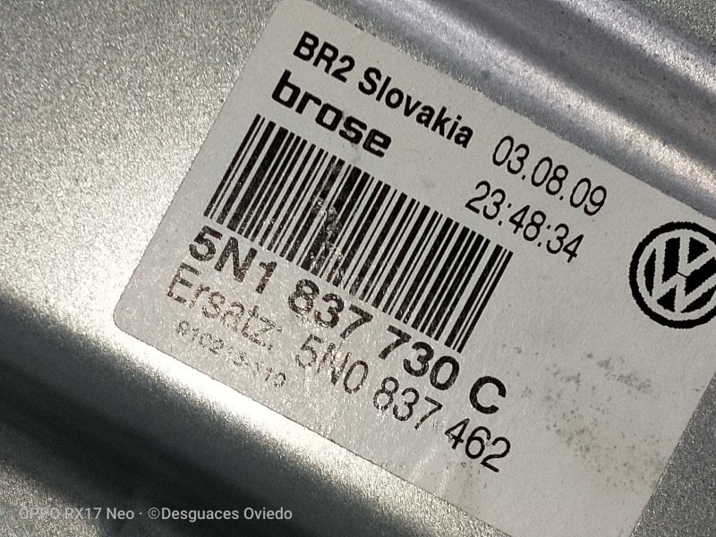 Recambio de elevalunas delantero derecho para volkswagen tiguan (5n1) advance referencia OEM IAM 5N183730C 5N0837462 5P