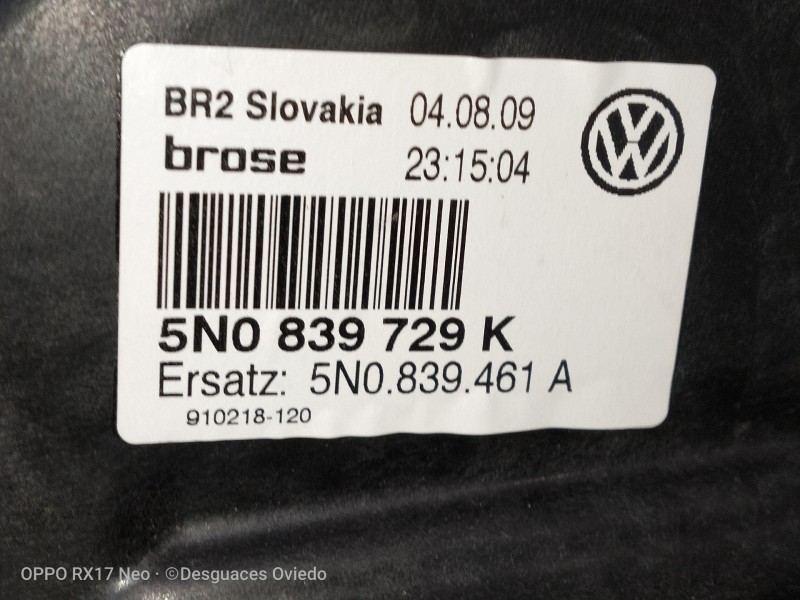 Recambio de elevalunas trasero izquierdo para volkswagen tiguan (5n1) advance referencia OEM IAM 5N0839729K 5N0839461A 5P