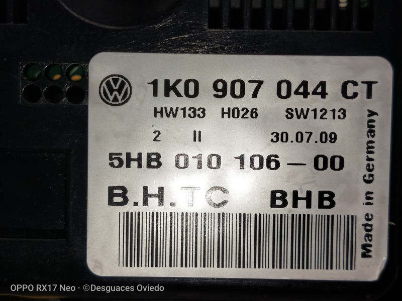 Recambio de mando calefaccion / aire acondicionado para volkswagen tiguan (5n1) advance referencia OEM IAM 1K0907044CT 5HB010106