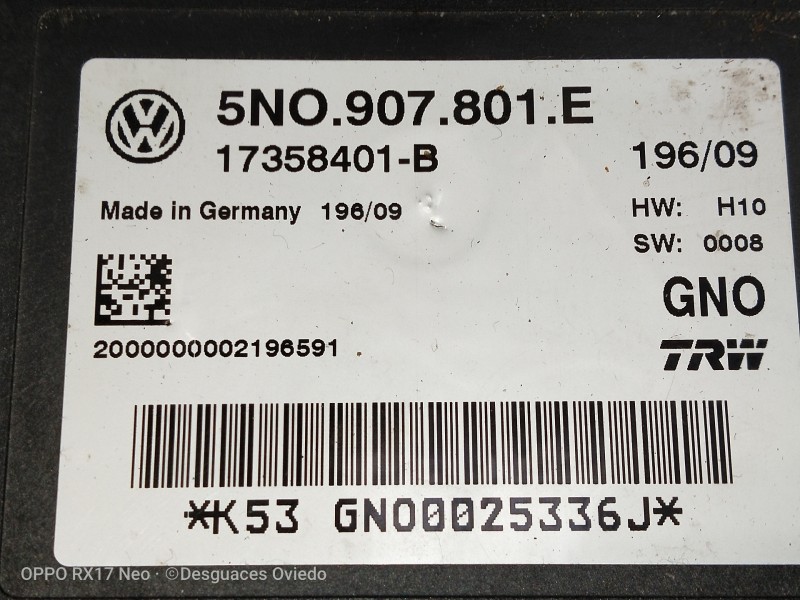 Recambio de modulo electronico para volkswagen tiguan (5n1) advance referencia OEM IAM 5N0907801E GNO0085336J 17358401B