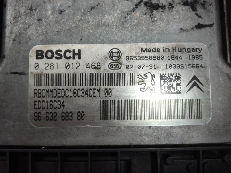 Recambio de centralita motor uce para citroen xsara picasso 1.6 hdi 90 exclusive referencia OEM IAM 0281012468 9663268380 EDC16C