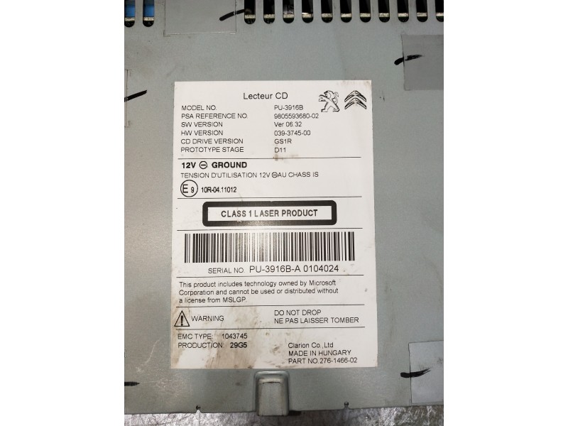 Recambio de sistema audio / radio cd para peugeot 308 allure referencia OEM IAM 9805593680  