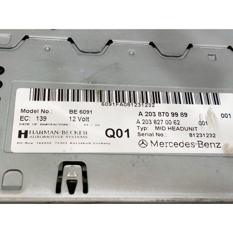 Recambio de sistema audio / radio cd para mercedes clase c (w203) sportcoupe c 220 cdi (la) (203.708) referencia OEM IAM A203870