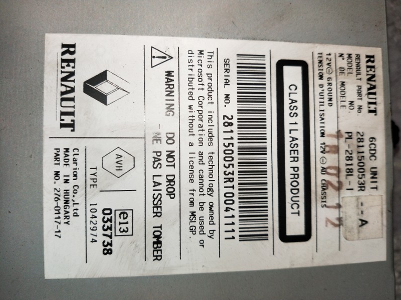 Recambio de sistema audio / radio cd para renault laguna coupe initiale referencia OEM IAM 281150053R  