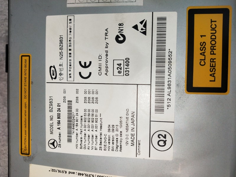 Recambio de sistema audio / radio cd para mercedes clase m (w164) ml 300 cdi be 4-matic (164.121) referencia OEM IAM A1649002401