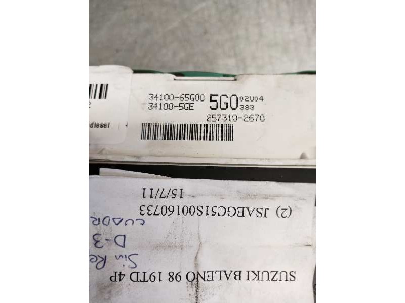 Recambio de cuadro instrumentos para suzuki baleno berlina sy (eg) 1.9 turbodiesel referencia OEM IAM 3410065G00 5G0 