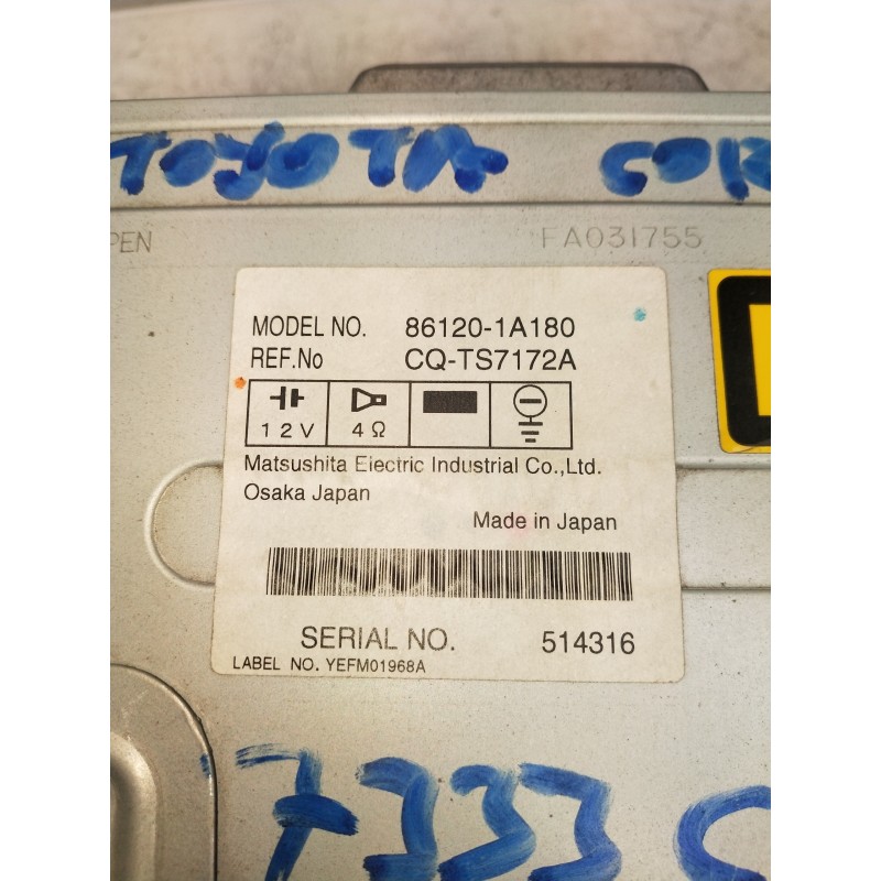Recambio de sistema audio / radio cd para toyota corolla (e12) 1.6 linea sol berlina 3/5 referencia OEM IAM   